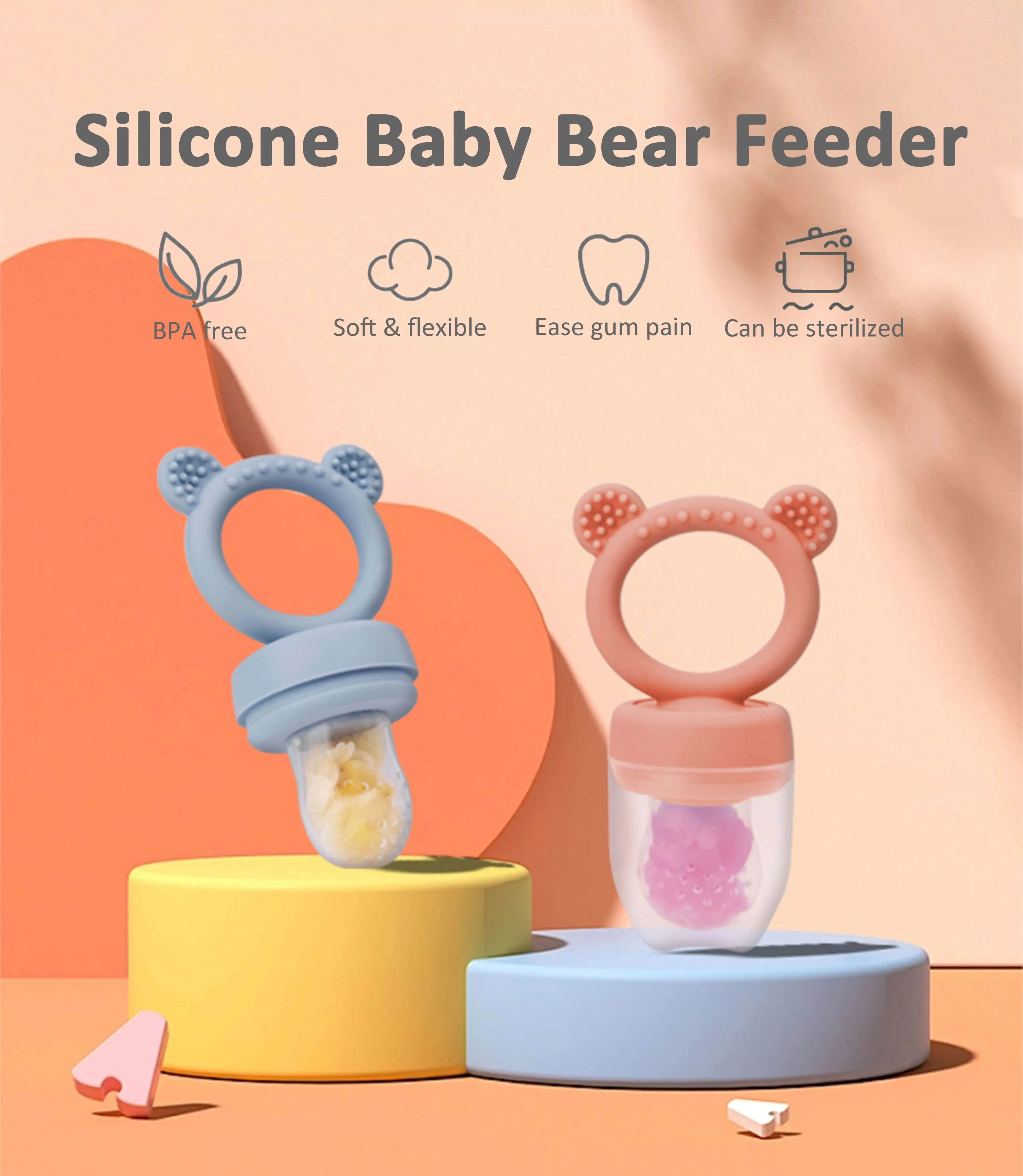 

Bear Shaped Baby Fruit Feeder Fresh Fruit Food Feeder Nipple Pacifier Silicone Fruit Feeder