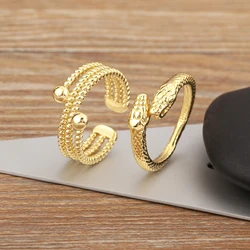 Nidin New Punk Snake Multilayer/Monolayer Copper Charm Open Rings Adjustable 4 Styles For Women Daily Party Finger Jewelry Gifts
