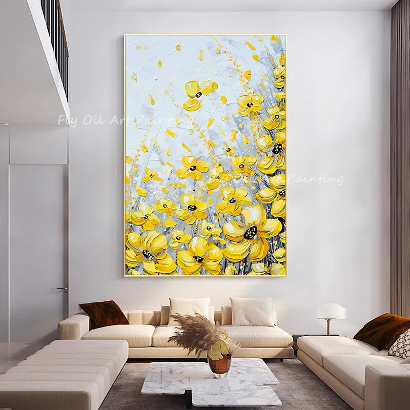 

Colorful yellow flower thick knife wall art modern simple Large Size 100% Handpainted oil painting for home decoration