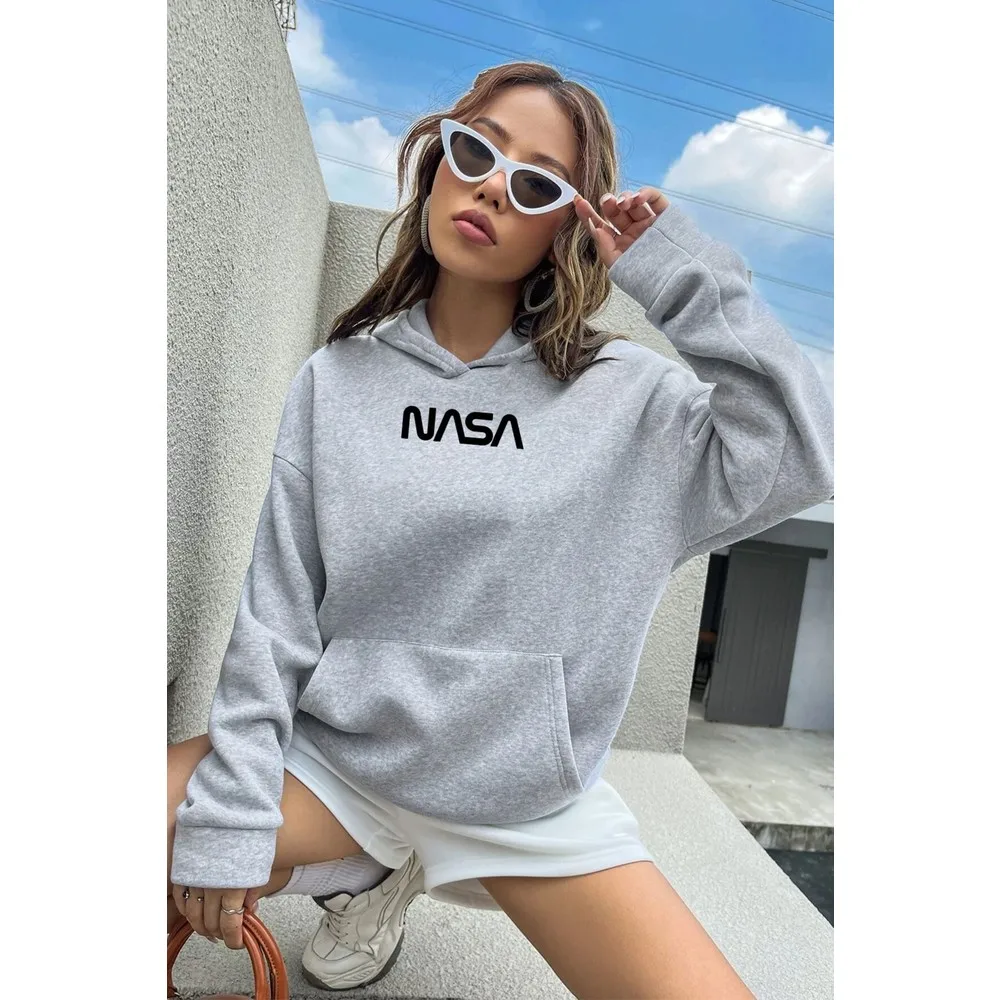 Gray Nasa Printed Printed Sweatshirt Free Shipping