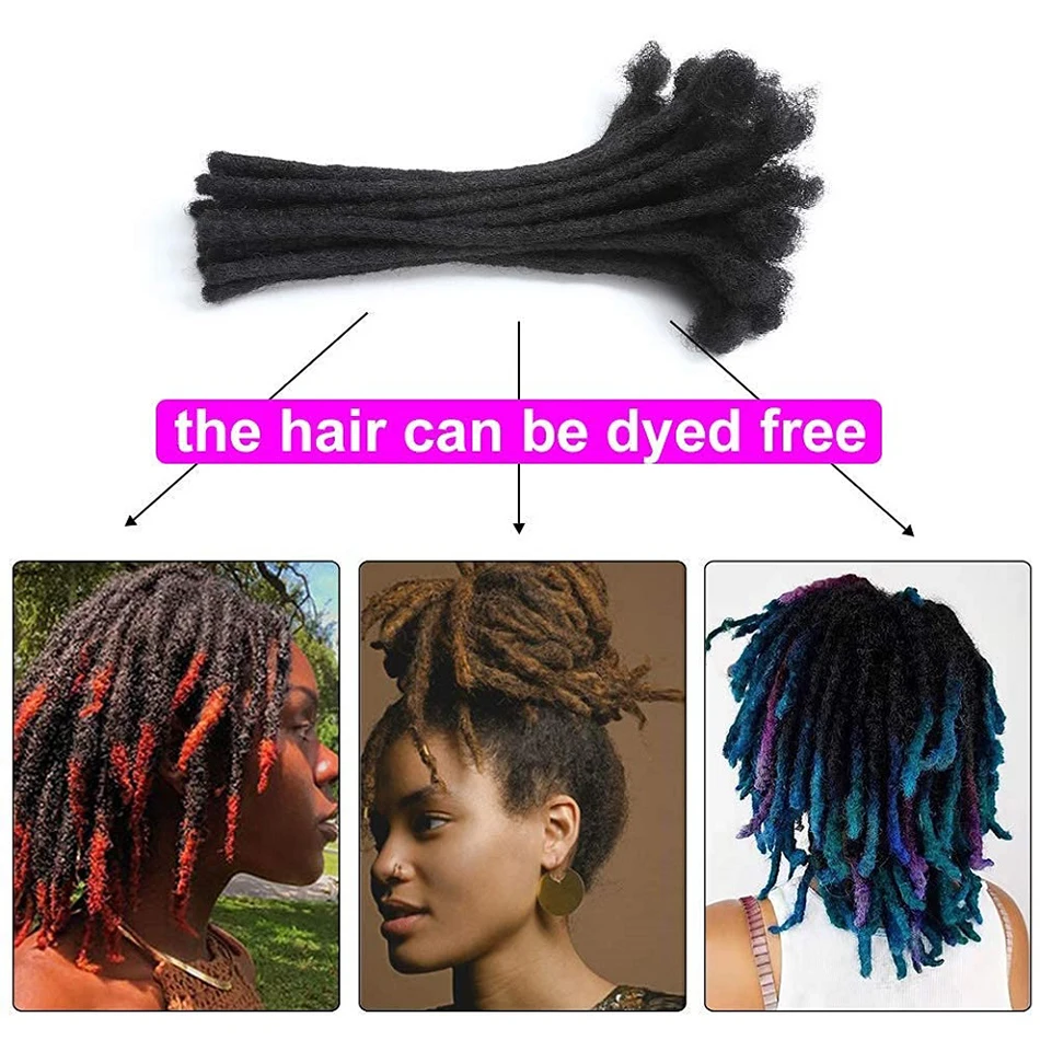 Dreadlock extensiones de cabello humano para hombres y mujeres, trenzas de ganchillo, extensiones de cabello orgánico Dread Loc, cerraduras de imitación, cabello de ganchillo, 6-24 pulgadas