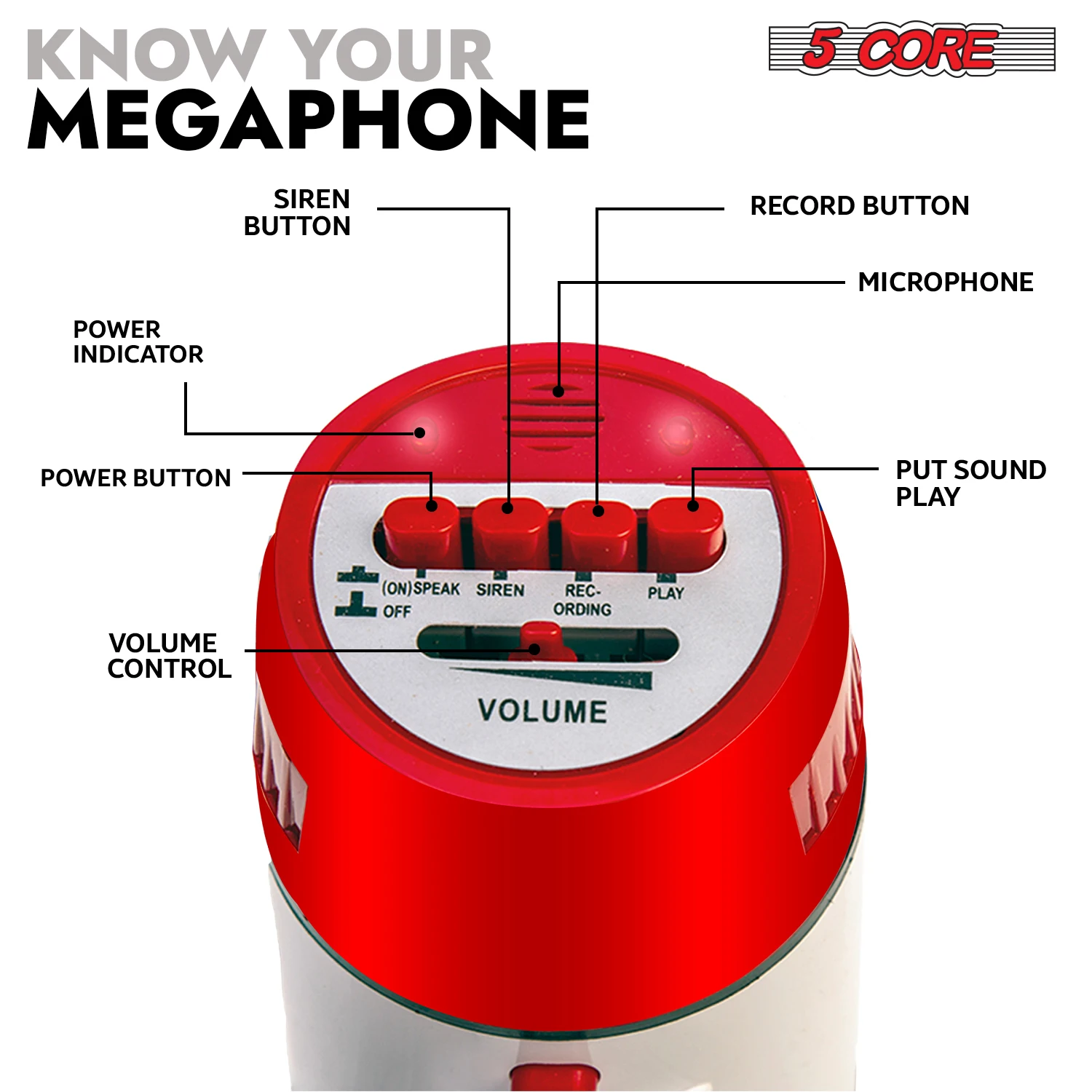 5 núcleos megafone 30w bull horn pa alto-falante com alcance de 800 jardas amplificador de voz sirene alta portátil 6r