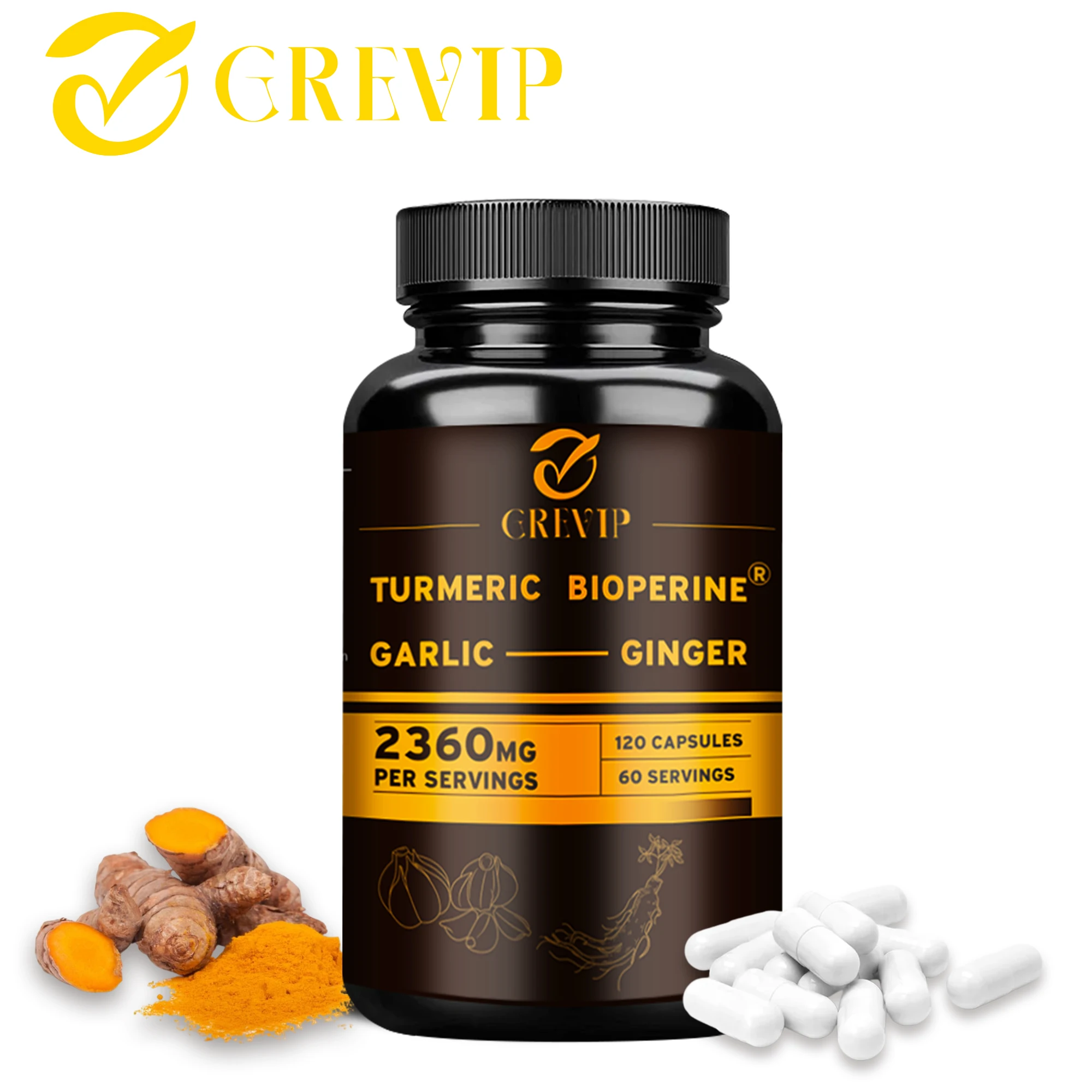 4-in-1 Turmeric Ginger Supplement - with Garlic Curcumin Black Pepper - Joints,Immune Support,Improves Digestion - 120 Capsules