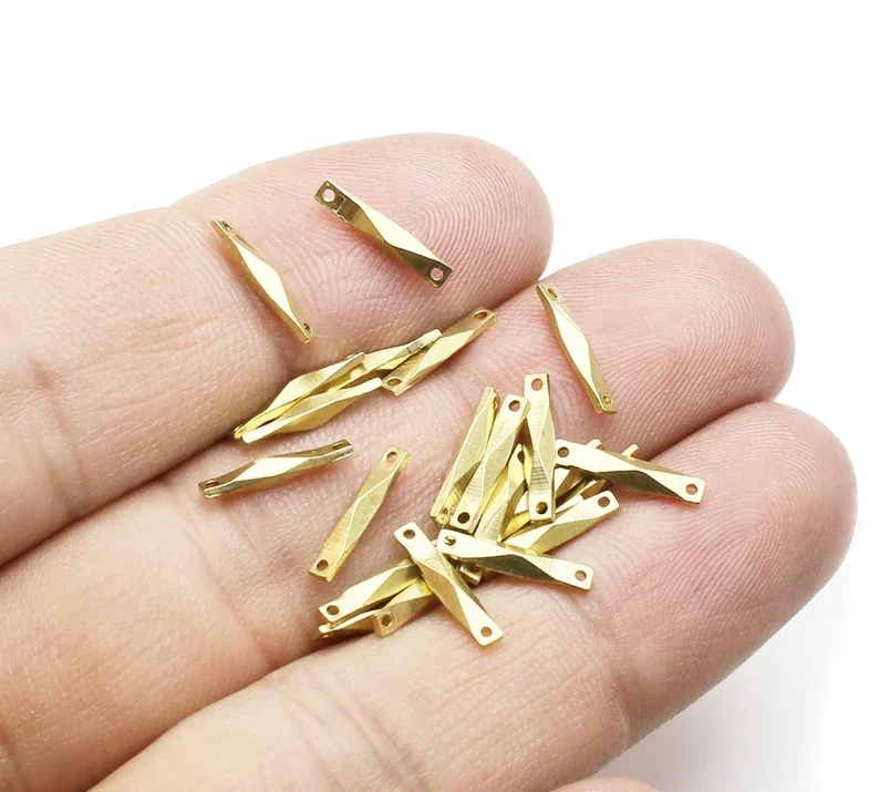 Jewelry Making Hammer - 50個入り真鍮スティックチャーム、リンクチェーンコネクター、菱形ハンマード加工、ジュエリー製作、11.3mm、ジュエリー用品 - R2849