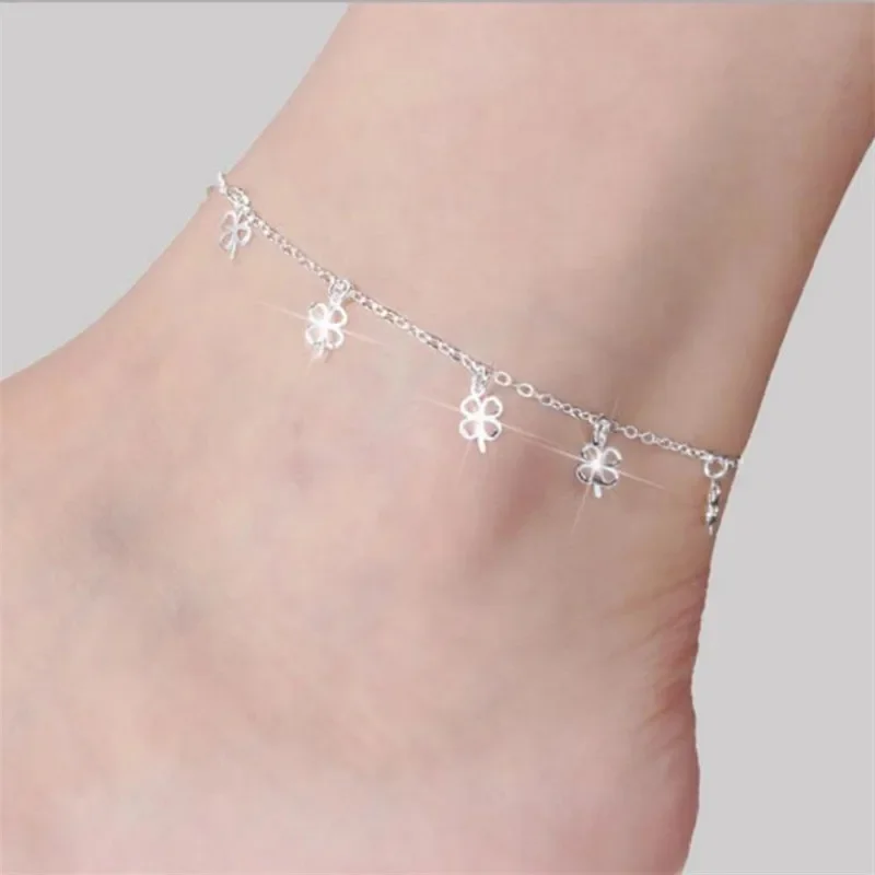 Charm Clover Anklets For Women Biżuteria Modna bransoletka na kostkę ze srebra próby 925 Kobiece akcesoria imprezowe Bransoletka dla dziewczynek — zdjęcie 2