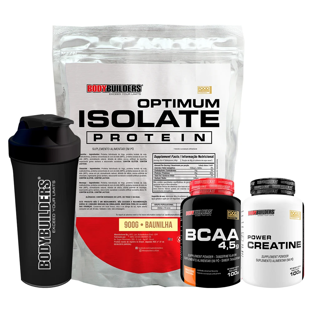 Optimum Isolate Whey Protein 900g + BCAA 100g Taste Tangerine + Power Creatine 100g Kit-Bodybuilders