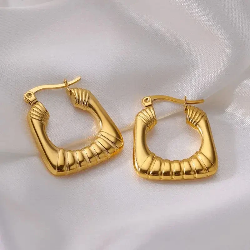 Pendientes de aro redondos brillantes para mujer, aretes gruesos de acero inoxidable, Color dorado, joyería de boda, regalo de San Valentín
