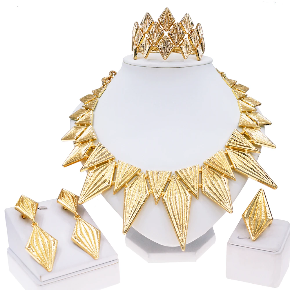 Jewelry Sets For Women Italy Dubai Gold Plated Necklace Abnormal Shape Exaggerated Style Earrings Bracelet Bijoux SYHOL