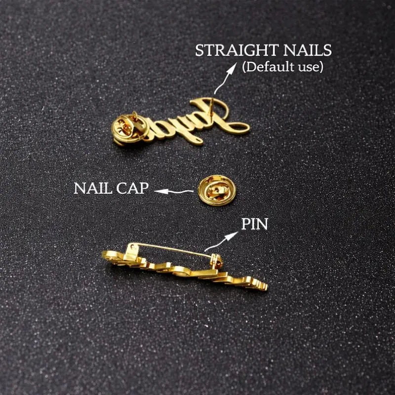 MYDIY Personalized Name Brooch Custom Name Pin Gold Name Lapel Pin Elegant Script Brooch for Women Men Gift Jewelry