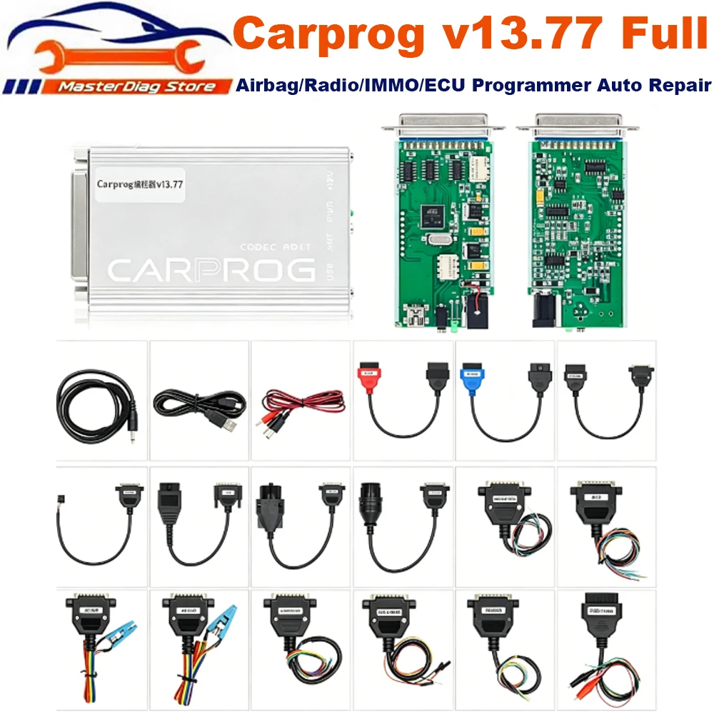 

Carprog V13.77 ECU Programmer Full Adapter Set Auto Repair Tool for Airbag Radio IMMO Dashboard ECU with Carton OBD Functions
