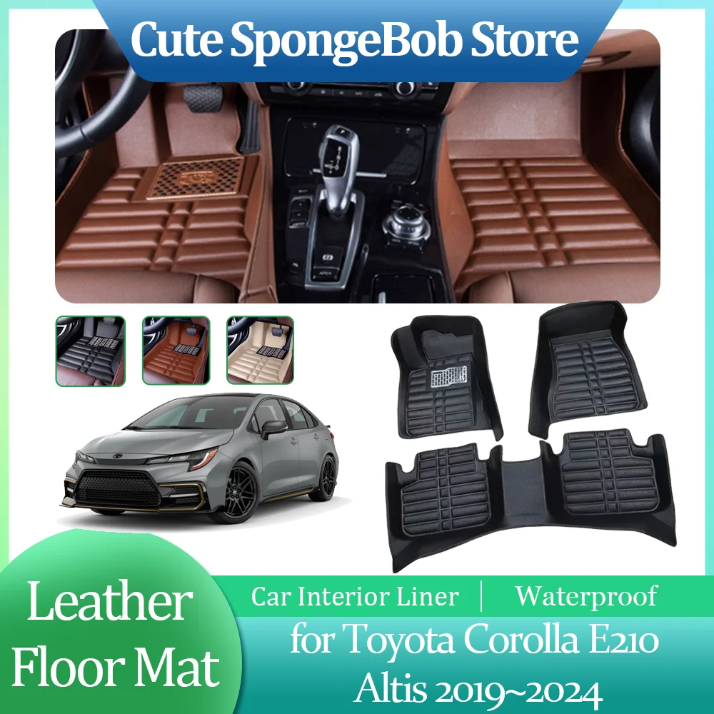 Car Leather Floor Mat for Toyota Corolla E210 Altis 2019~2024 2020 Foot Interior Liner Waterproof Carpet Pad Custom Accessories