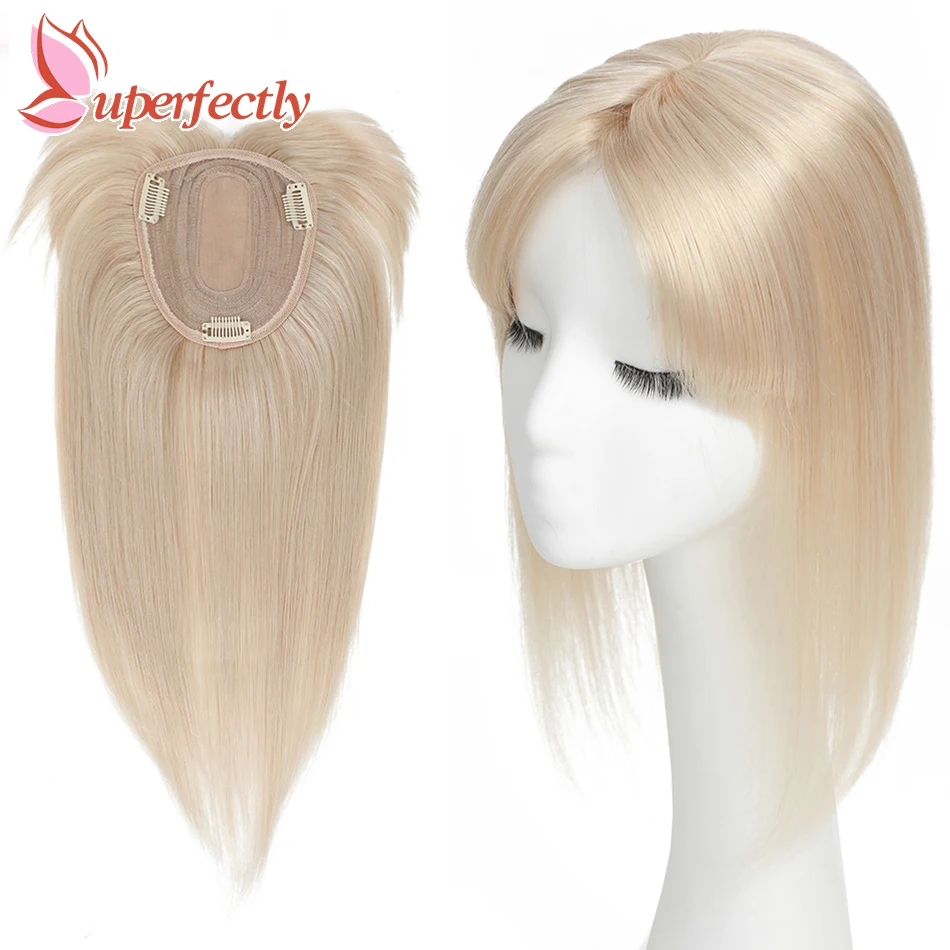 Uperfectly-Topper de cabello humano 100% Real para mujer, tupé de inyección con flequillo, recto, 10 ", 12", 14"