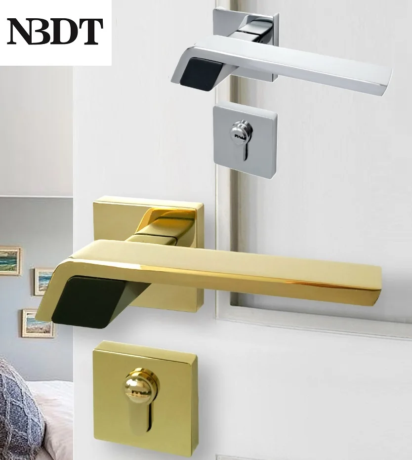 1Set Chrome Gold Zinc Square Rosette Bedroom Door Lock Handleset With Thumbturn Magnet Bolt