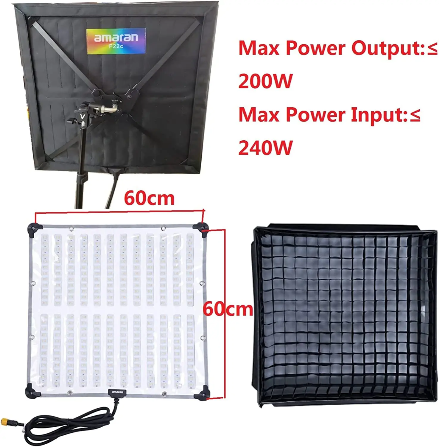 Aputure Amaran F22c+softbox Lantern For F22 200W RGB Flex LED Photo Light with Honeycomb Grid,2500K-7500K Sidus Link App Control