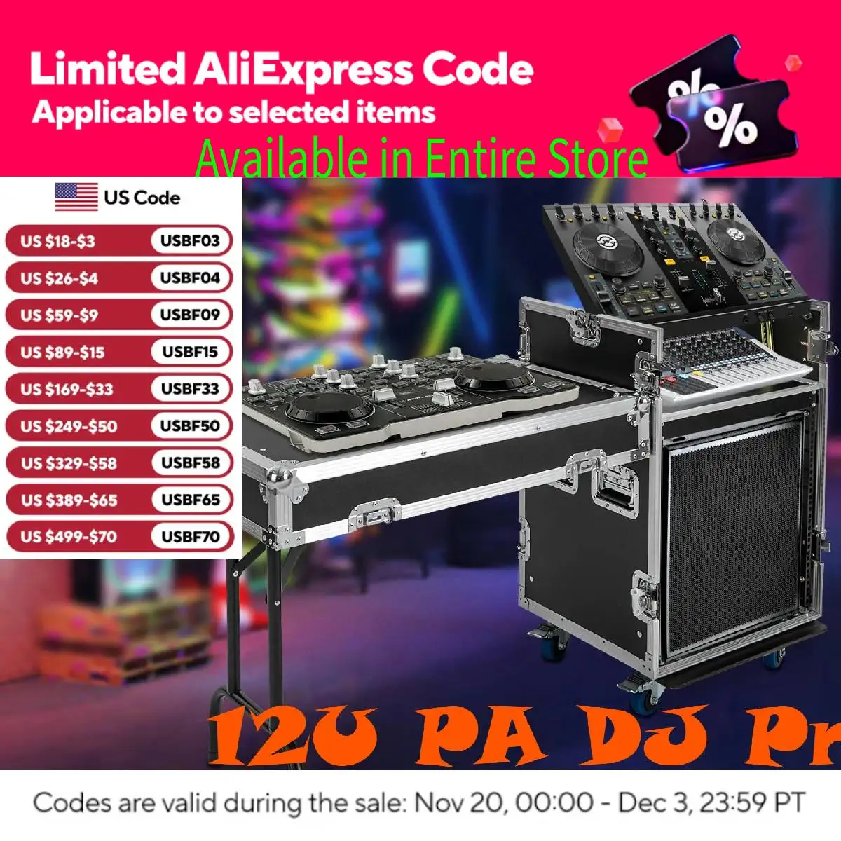 

12U PA DJ Pro Audio Rack Road Case with Slant Mixer Top and Casters, DJ Mixer Rack, Pro Tour Grade