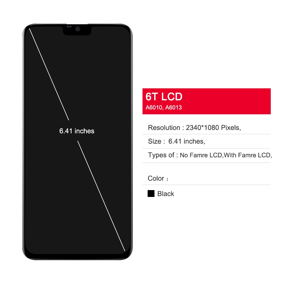 Screen Display for OnePlus 6T A6010 A6013 Lcd Display Digital Touch Screen with Frame Parts for OnePlus 6T Screen Replacement