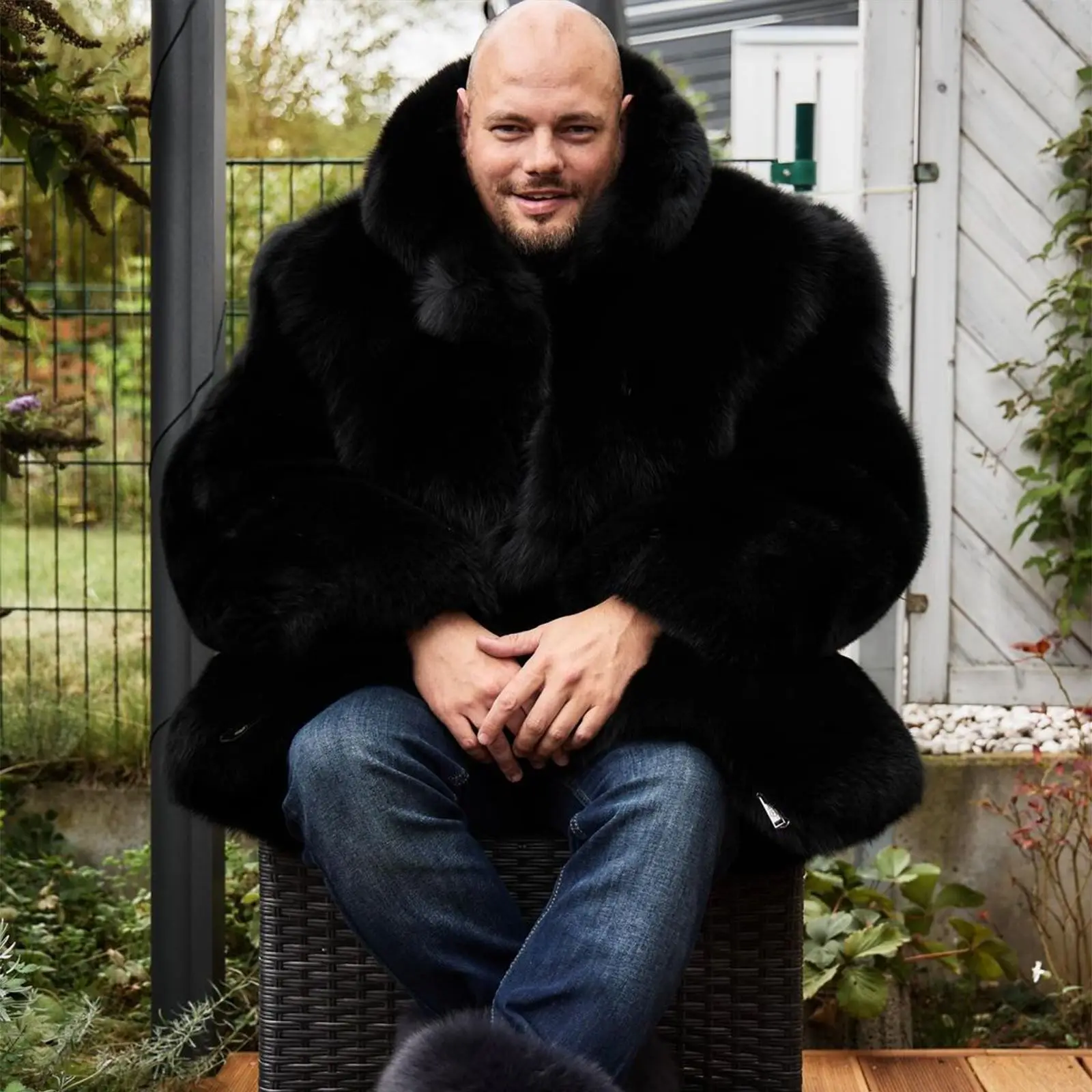 Long Black Natural Fox Fur Coat with Turn-down Collar High Quality Fashion Man Winter Genuine Full Pelt Fox Fur Coats Luxury
