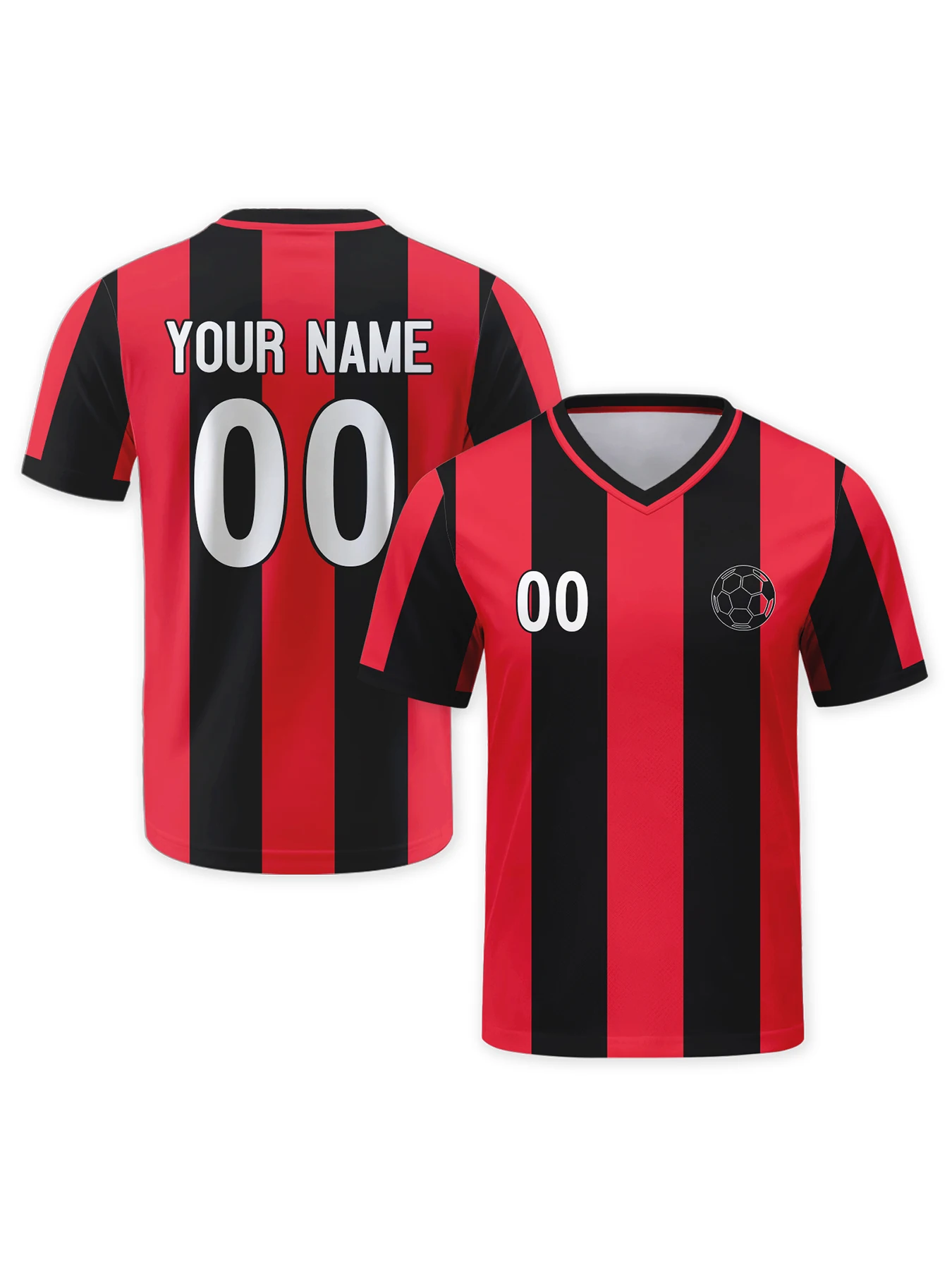 

Personalized Football Jersey with Logo Name Number Custom Soccer Team Shirt for Men Youth Women Red Black Striped Soccer Top