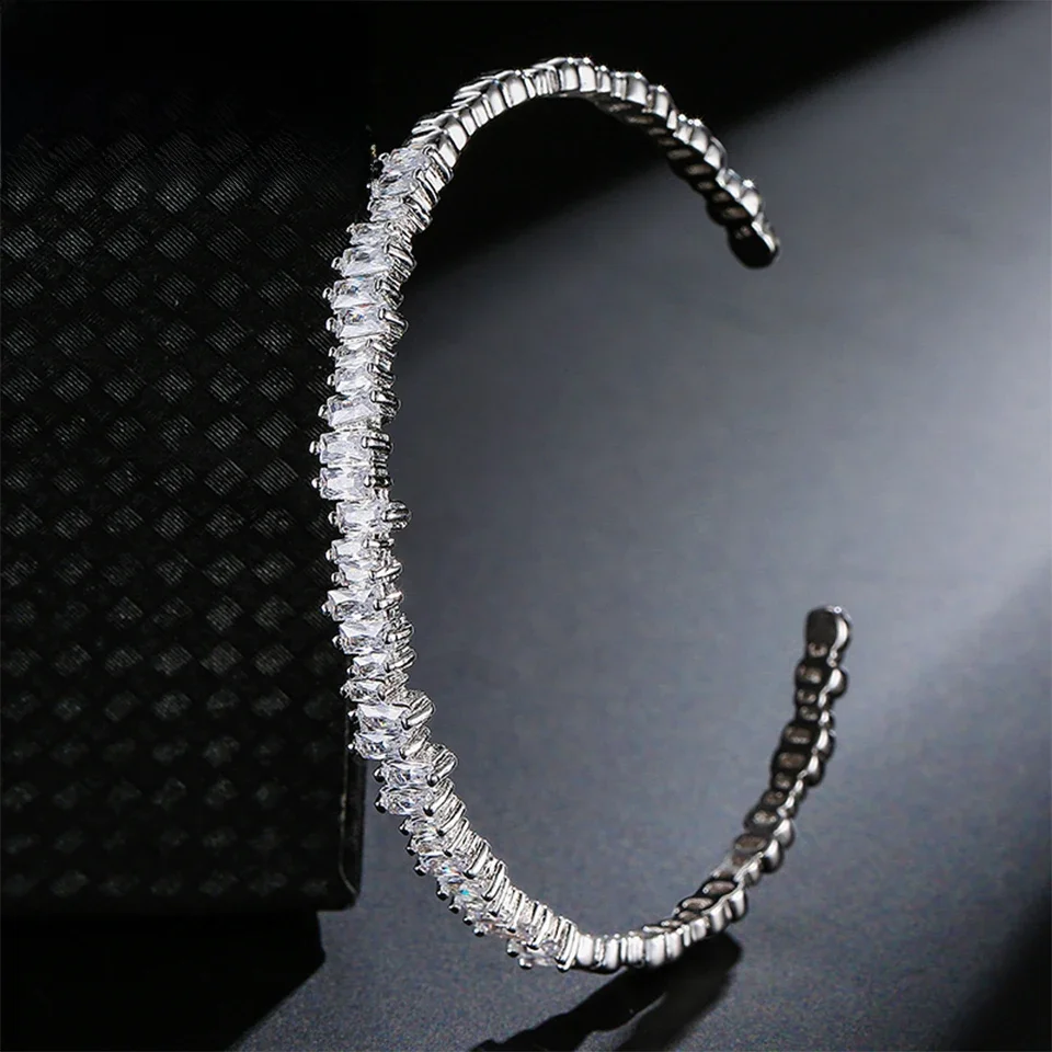 ZAKOL Mode Zirkonia Manschette Armreifen für Frauen Trendy Baguette Männer Offene Armband Partei Schmuck B154