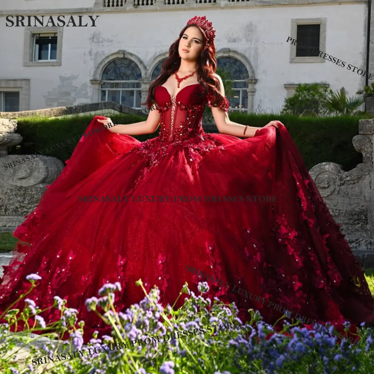 Customized Princess Ball Gown Quinceanera Dresses Applique 3D Floars Customized Mexican Corset Sweet 16 Vestidos De 15 Años