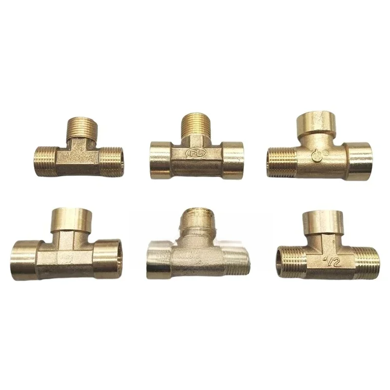 Raccord de tuyau pneumatique en laiton pour plomberie, filetage mâle/femelle 1/8 "1/4" 3/8 "1/2" BSP, raccords en cuivre de Type T, adaptateur d'eau, d'huile et de gaz