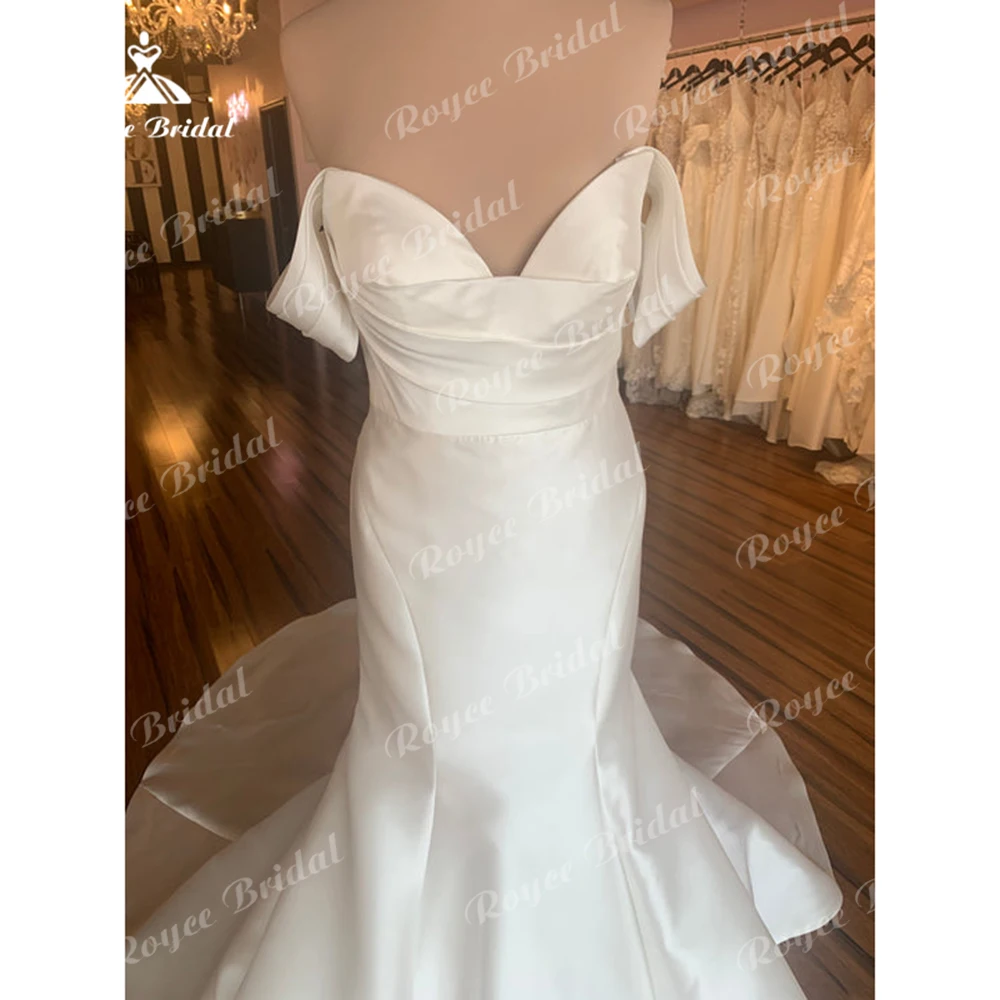 Simple Sexy Sweetheart Off the Shoulder Back Button Satin Mermaid Wedding Dress For Women Boho Bridal Gowns Sweep Robe De Mariée