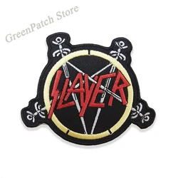 SLAYER Rock Band Embroidered Sew On Iron On Badge For Clothing Badge Heavy Metal Logo Music Jackets Bags Cool Stickers Applique