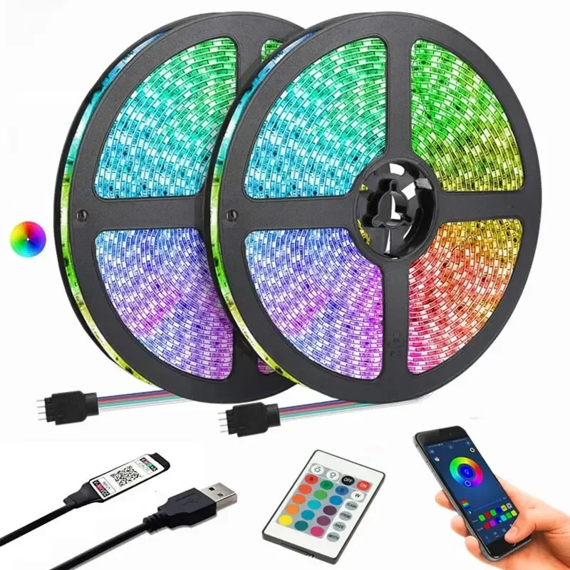 Światła LED USB 5V sterowane aplikacją i pilotem 24-klawiszowym, elastyczna taśma diodowa RGB do tła TV, Luces Led — zdjęcie 2