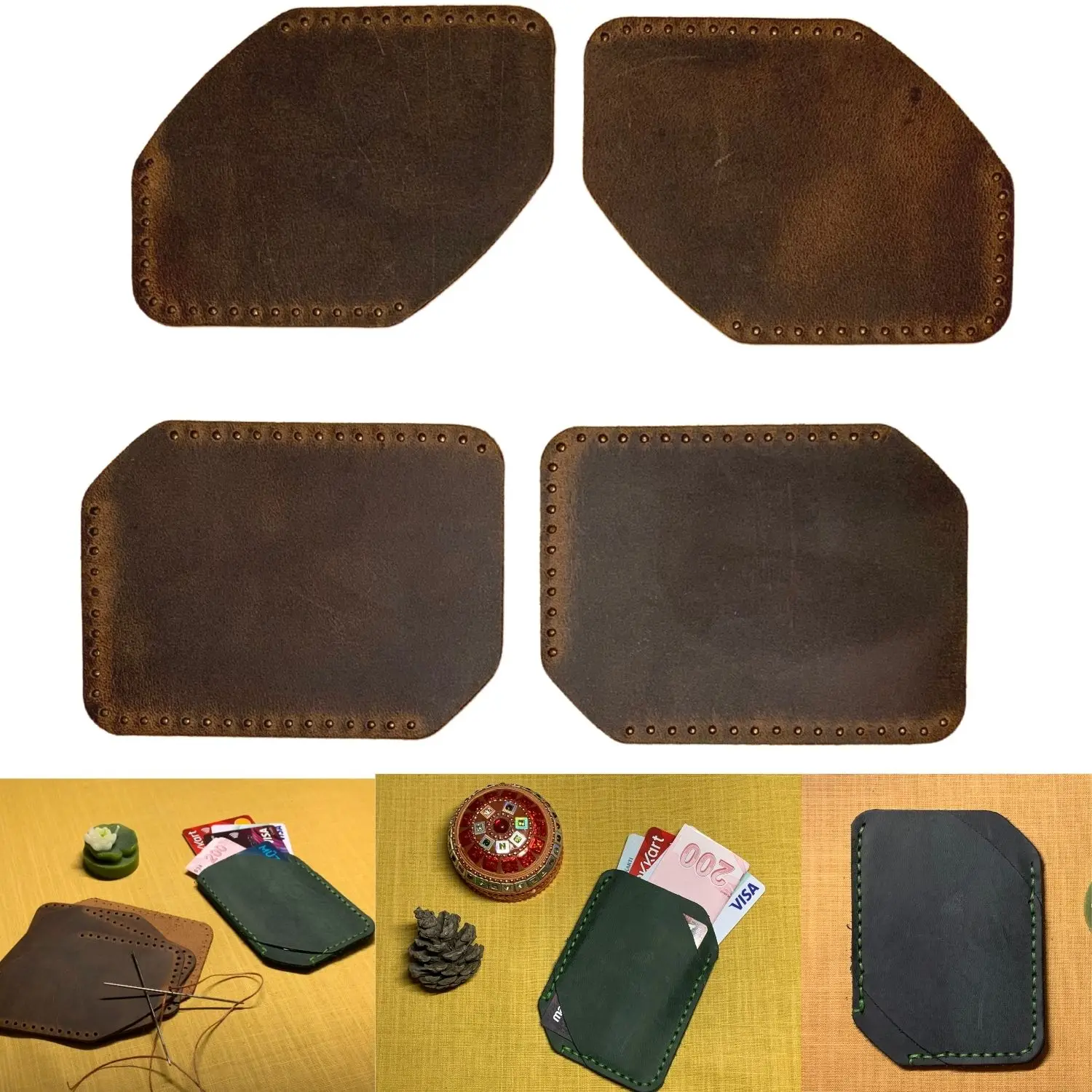 DIY Card Holder Kit, Ready Cut Genuine Leather Pieces, Holes Ready for Hand Sewing, Press Cut According to Template