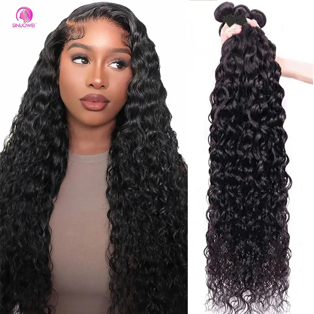 

Water Wave Human Hair Bundles Curly Deep Wave 3/4 Bundles Brazilian Peruvian Hair Bundle 8-32 Inch 100% Human Hair Natural