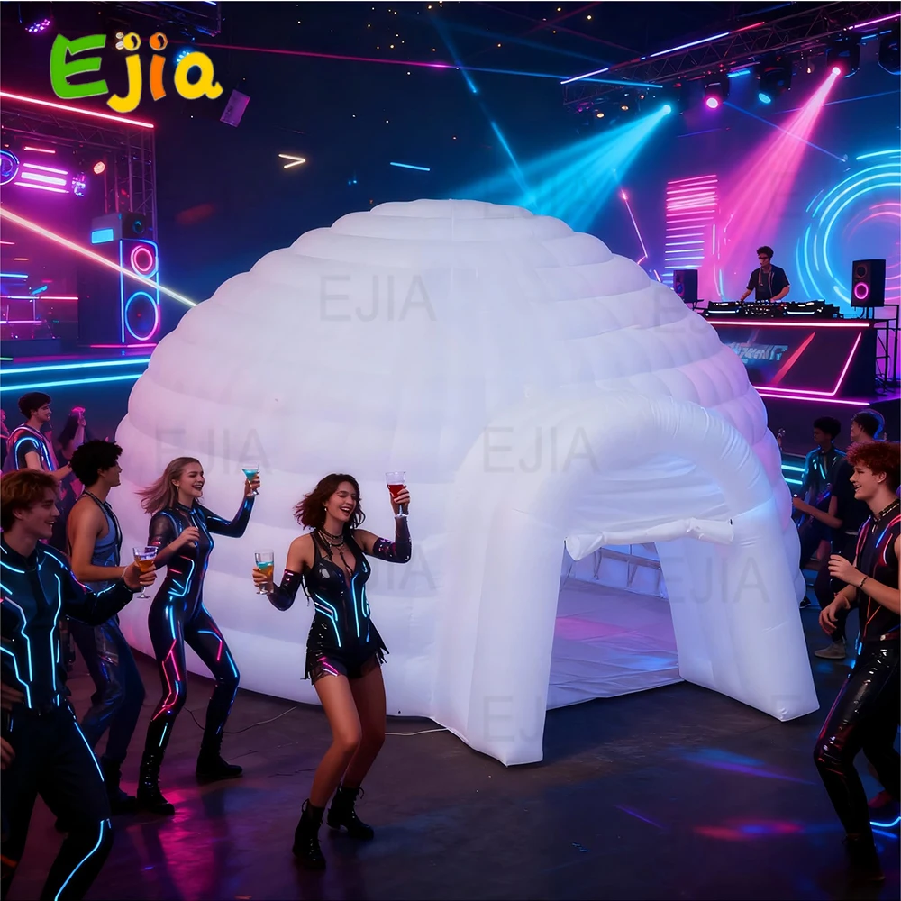 Stock 5m Dia Inflatable Igloo Dome Tent with RGB LED Light Shelter Igloo Marquee Dome   for Party Exhibition Advertising