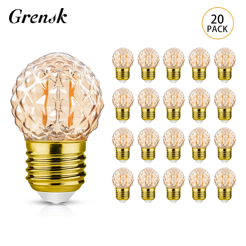 

20pcs G40 Pineapple Edison LED Light Bulb E27 220V 1W 2200K Amber Glass 10W Equivalent Vintage LED Filament Ampoule Home Decor