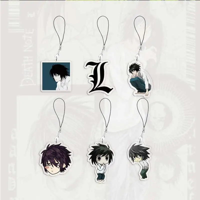 Anime Death Note L Lawliet Mobile Phone Charms Acrylic Small Pendant L Lawliet Phone Chain Keychain Fans Gifts