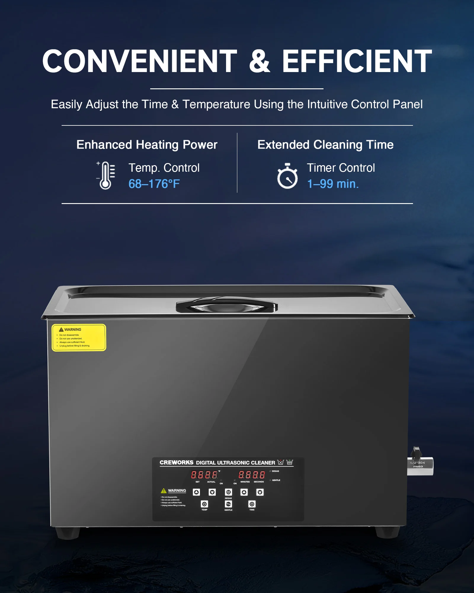 CREWORKS Pulitore ad ultrasuoni da 2 litri a 30 litri in acciaio al titanio con modalità Degas e delicata