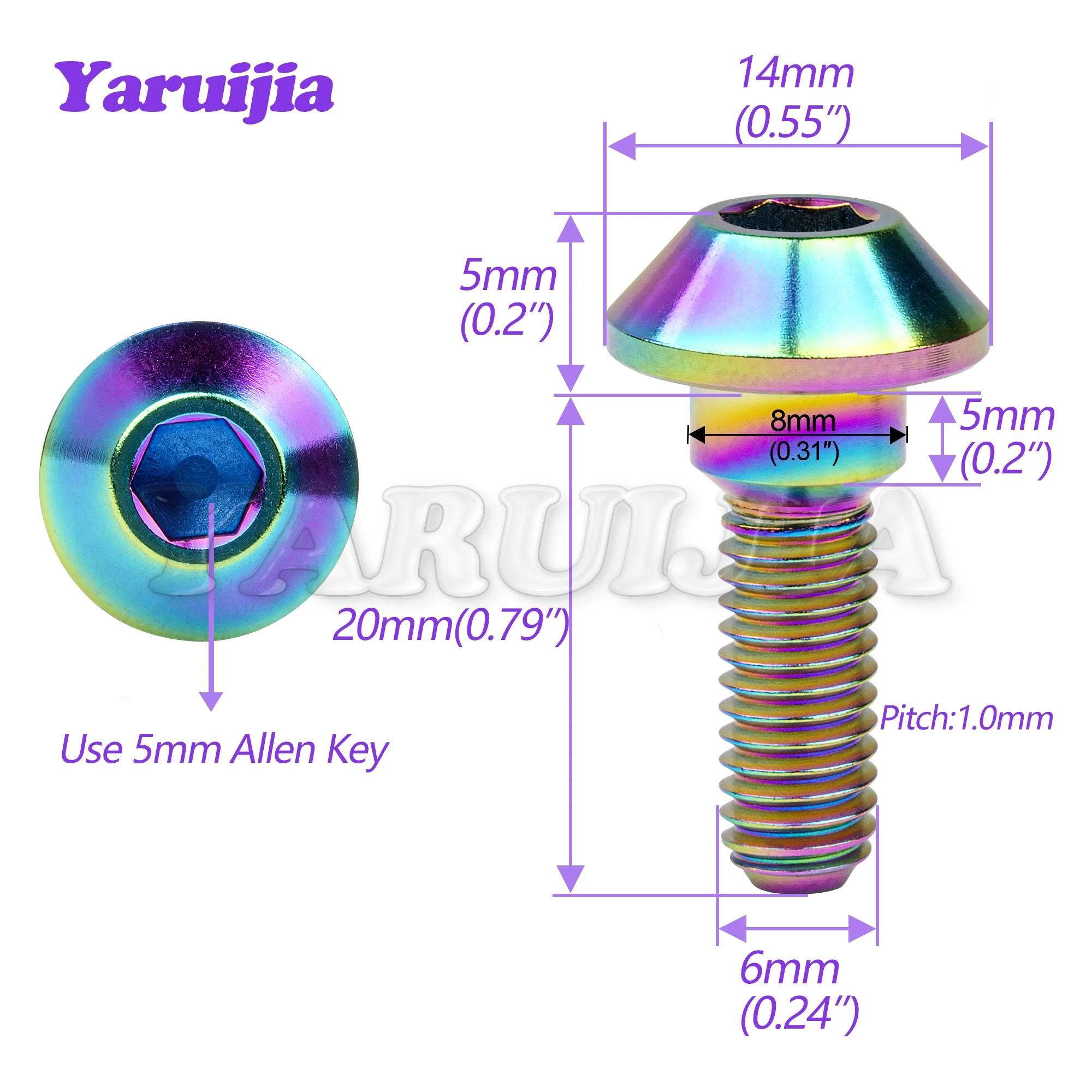 Yaruijia Motorcycle Bolt M6x20mm Titanium Hex Umbrella Head Screws for Yamaha Disc Brake