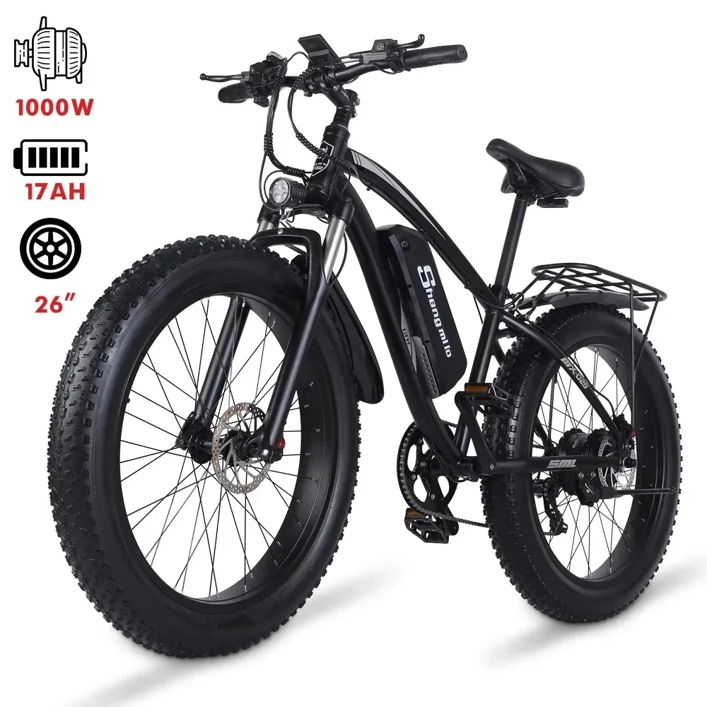 Mountain Bike elétrico para homens, Fat Tire Ebike, bicicleta adulta, bateria de lítio, 26 na E-bike, 48V, 1000W, 17AH, MX02S, 2024