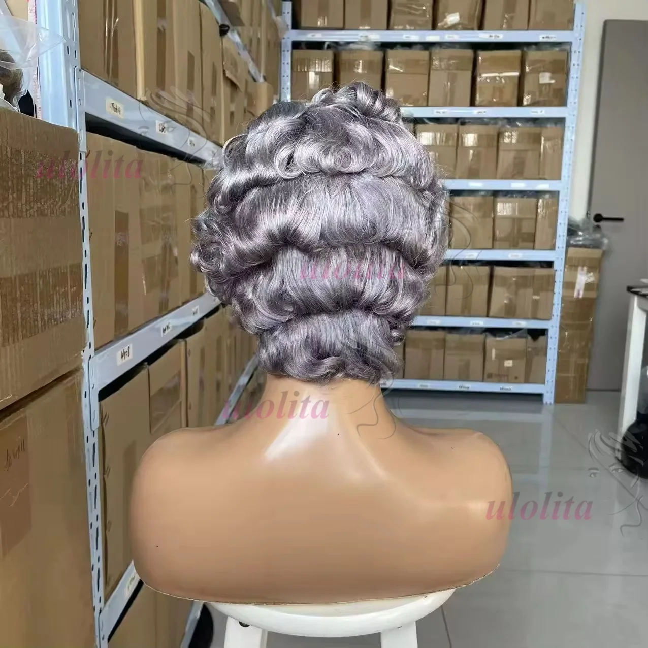 Salz- und Pfeffergrau gelockte Echthaarperücken für schwarze Frauen 13x4 kleberlose graue Echthaarperücke Rose gelockte Pixie-Cut-Perücke Echthaar – Detail 5