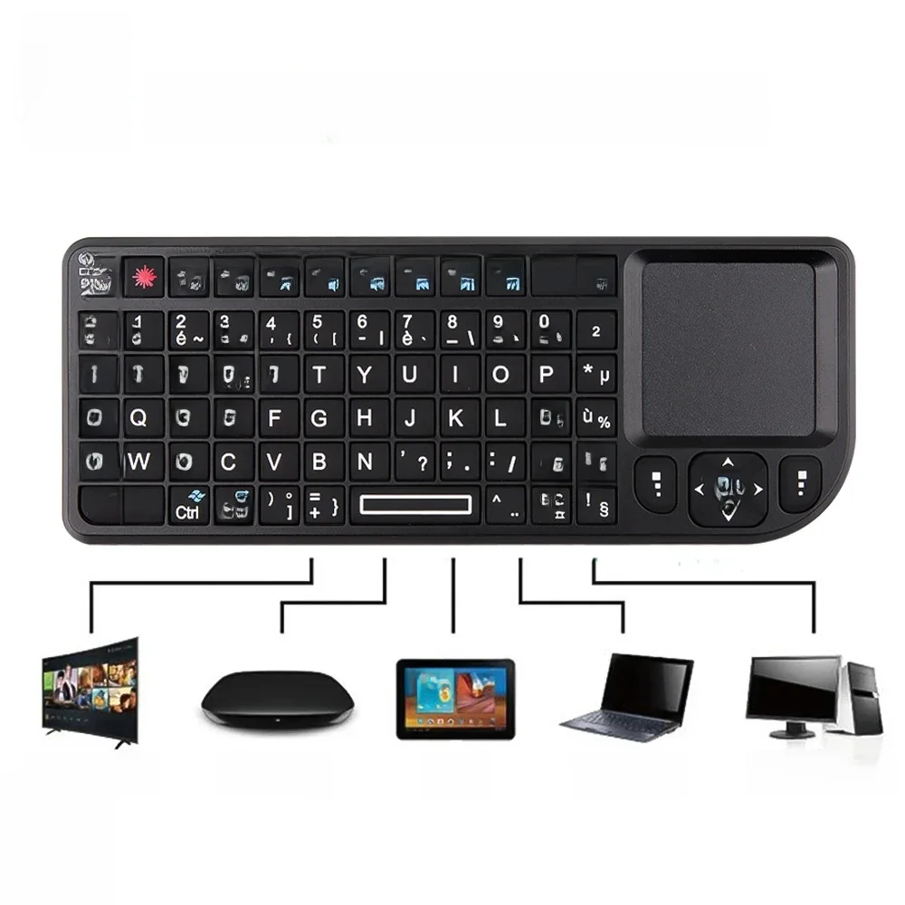 Mini teclado sem fio retroiluminado, Azerty francês, espanhol, idioma russo, Touchpad N Air Mouse