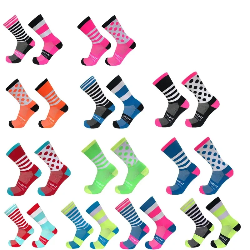 AliExpress NONE New Stripe Dot Cycling Socks Top Quality Professional Brand Sport Socks Breathable Bicycle Sock Outdoor Racing Running Socks