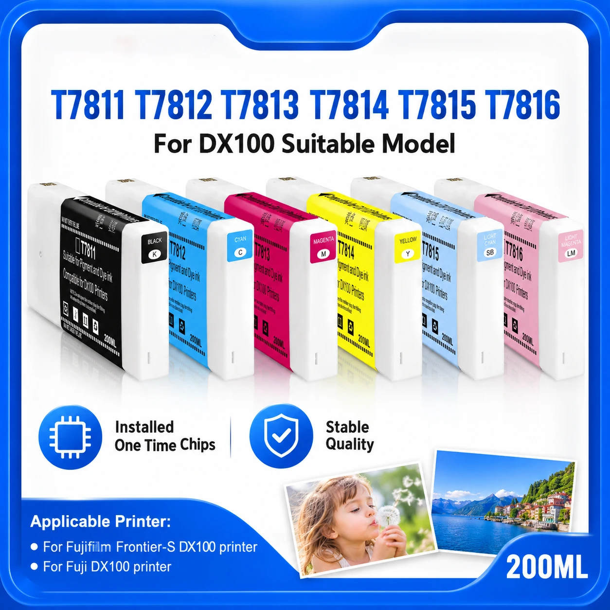 1PC T7811-T7816 DX-100 Ink Cartridge Dye-based Ink For Fuji Frontier-S DX100 DX 100 Printer T7811 T7812 T7813 Photo Printing