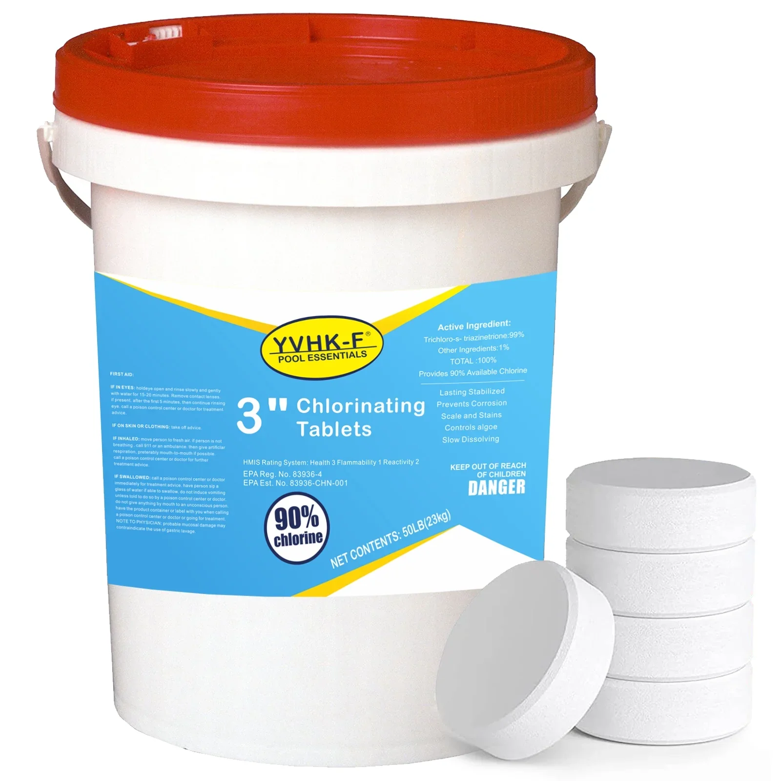 Tabletas de cloro de 50LB y 3 pulgadas para piscinas, purificador de agua para piscinas, compresas de cloro estabilizadas