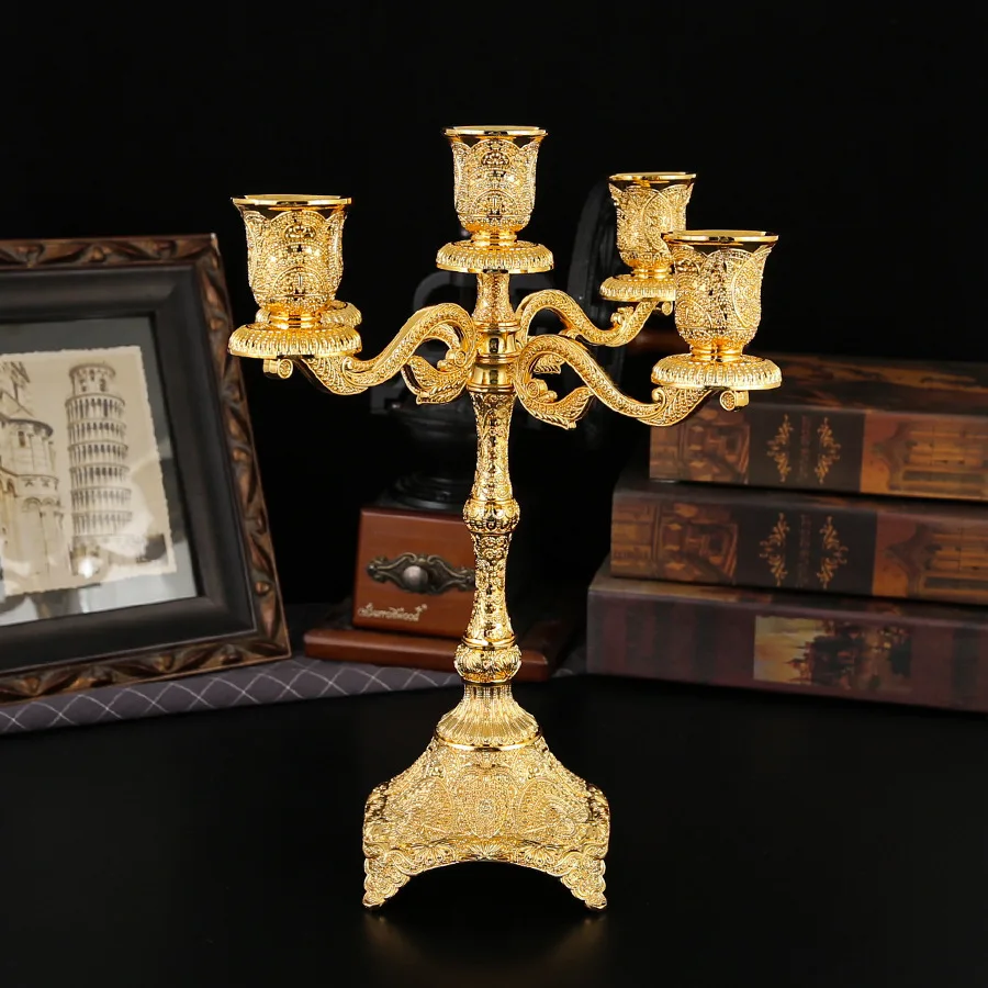 5 Arm Candlestick Holder Table Candelabrum Silver Gold Candle Stand Wedding Candelabra for Kitchen Fireplace Candlelight Dinner