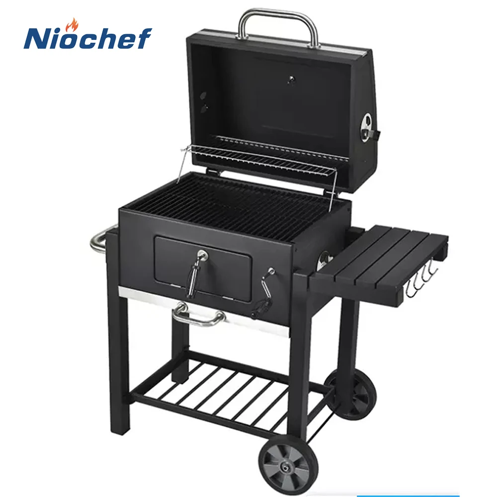 

Outdoor Large BBQ Grill Camping Trolley Barbecue Stove High Capacity Charcoal BBQ Grill Party Picnic Cooking Tools With Shelves