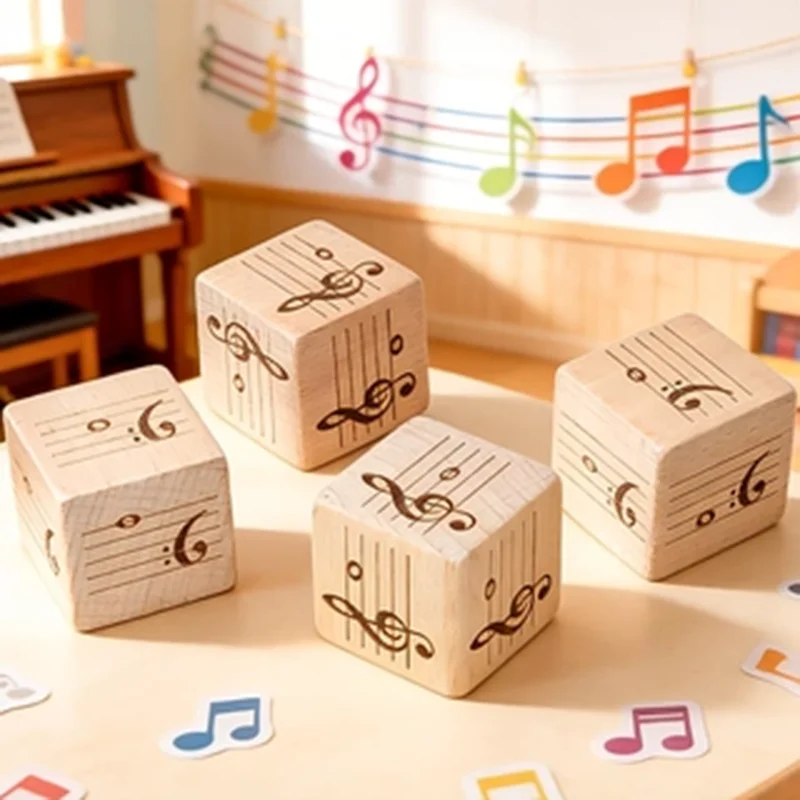 Dice Tower Wooden - 4Pcs Wooden Music Note Dice Set