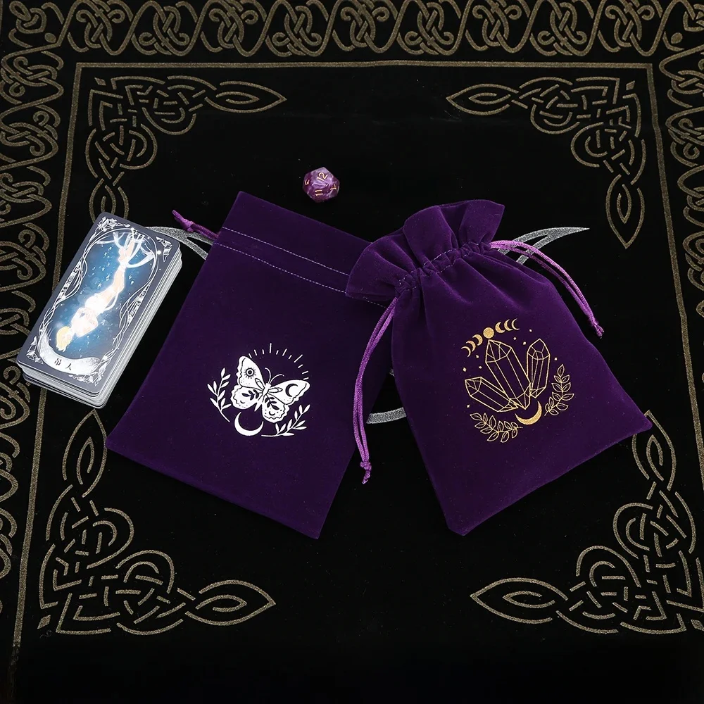 Sac de rangement de Tarot en velours, 1 pièce, 13x18cm, pochette à cordon, paquet de broderie de cartes de jeu de société, fournitures de sorcellerie, boîte de Tarot d'autel
