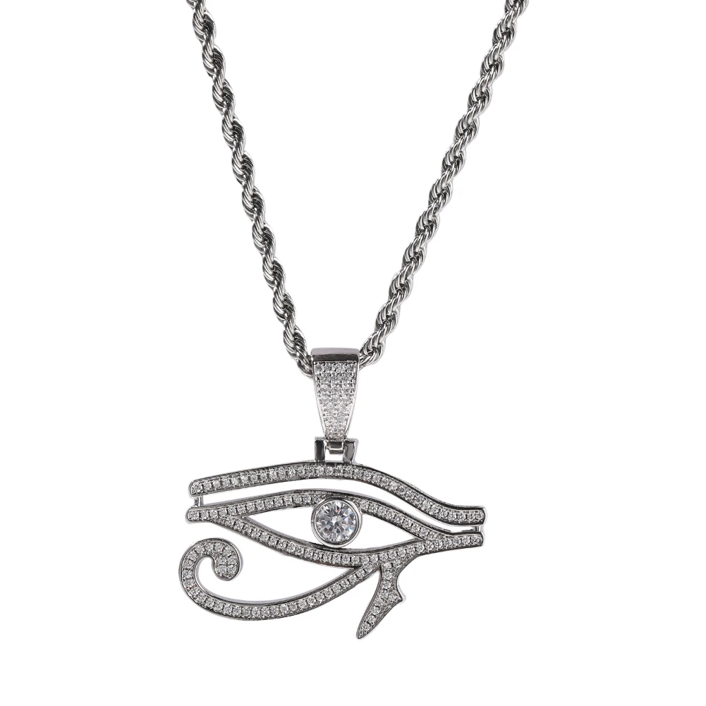 THE BLING KING Iced Eye of Horus Necklace For Men Big Zircon Stone Pave Ancient Egyptian Symbol Of Lucky Power Health CZ Jewelry