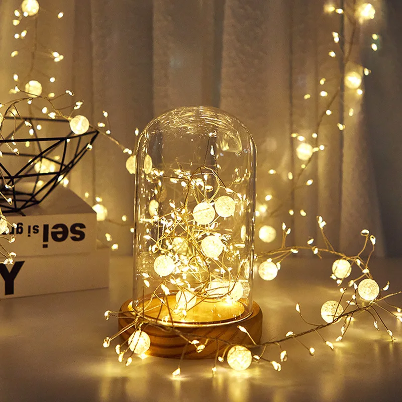 LED Firecracker Fairy Light Outdoor Waterproof Crystal Crackle Ball String Light Home Party Wedding Holiday Garden Decor