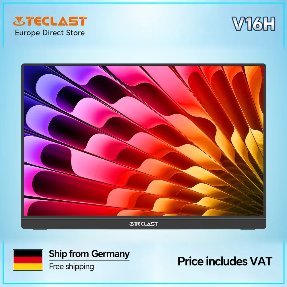 Teclast V16H 16" draagbare monitor 120Hz 16:10 1920x1200 IPS 1000:1 8-bit A+ scherm Mini HDMI 2x Type-C 660g ingebouwde standaard dubbele luidsprekers gaming display voor laptop pc switch PS5 Xbox