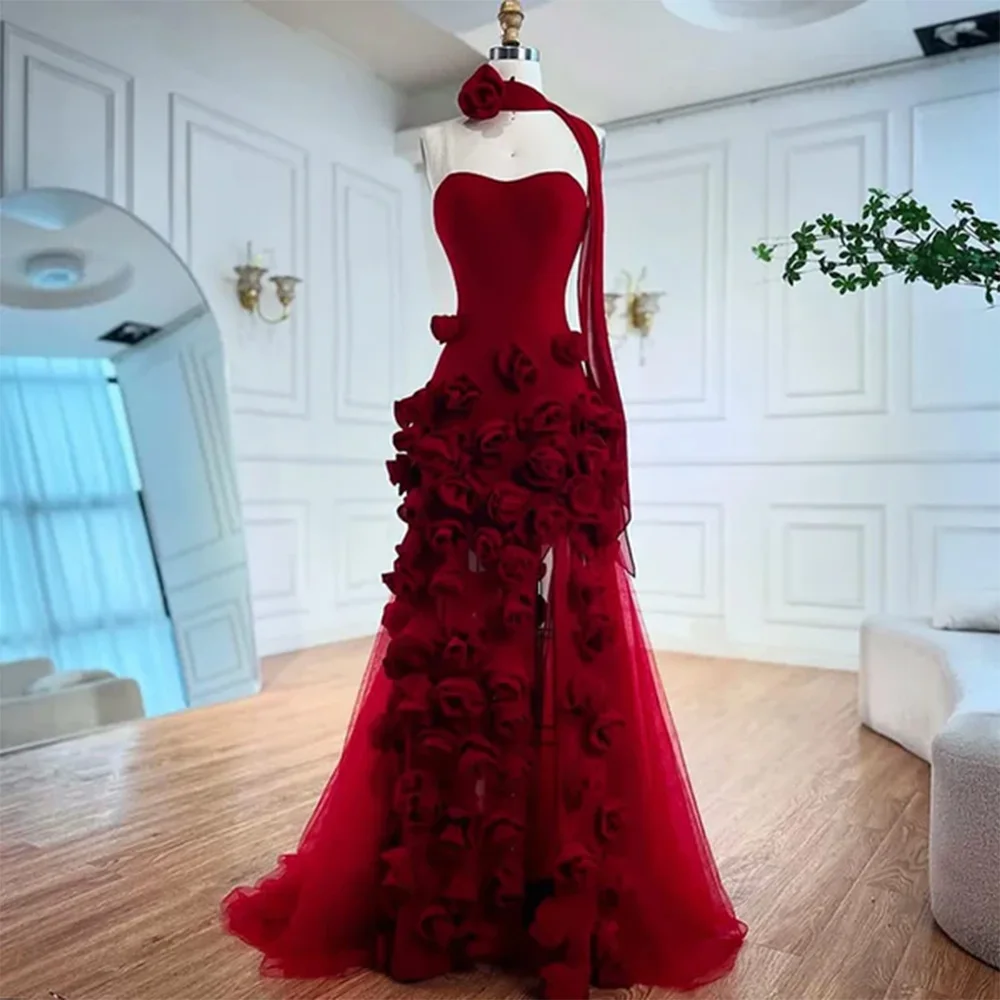 

Mermaid 3D Flower Decoration Evening Dresses Customized Elegant Strapless Prom Dress High Quality Dubai Bespoke Occasion Gowns