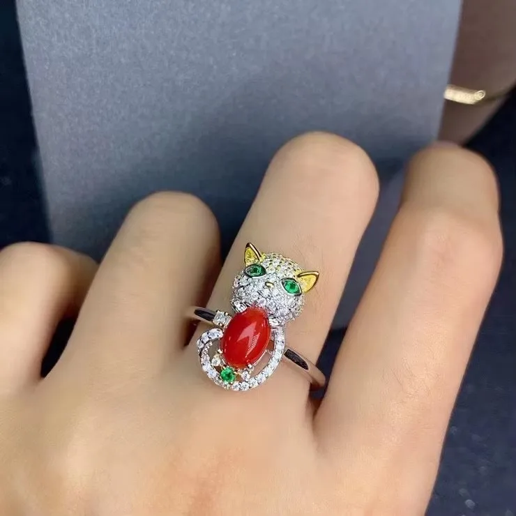 KJJEAXCMY Fine Jewelry 925 sterling silver inlaid natural red coral girl pendant ring set Party, birthday, wedding gift